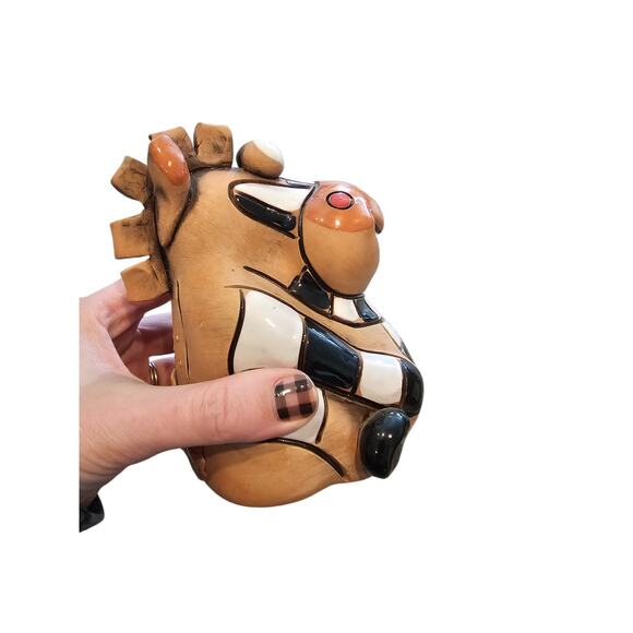 Vintage Baltic States Red Clay Hand Painted Coin Piggy Bank Funny Fat Cute Cow - Picture 6 of 6